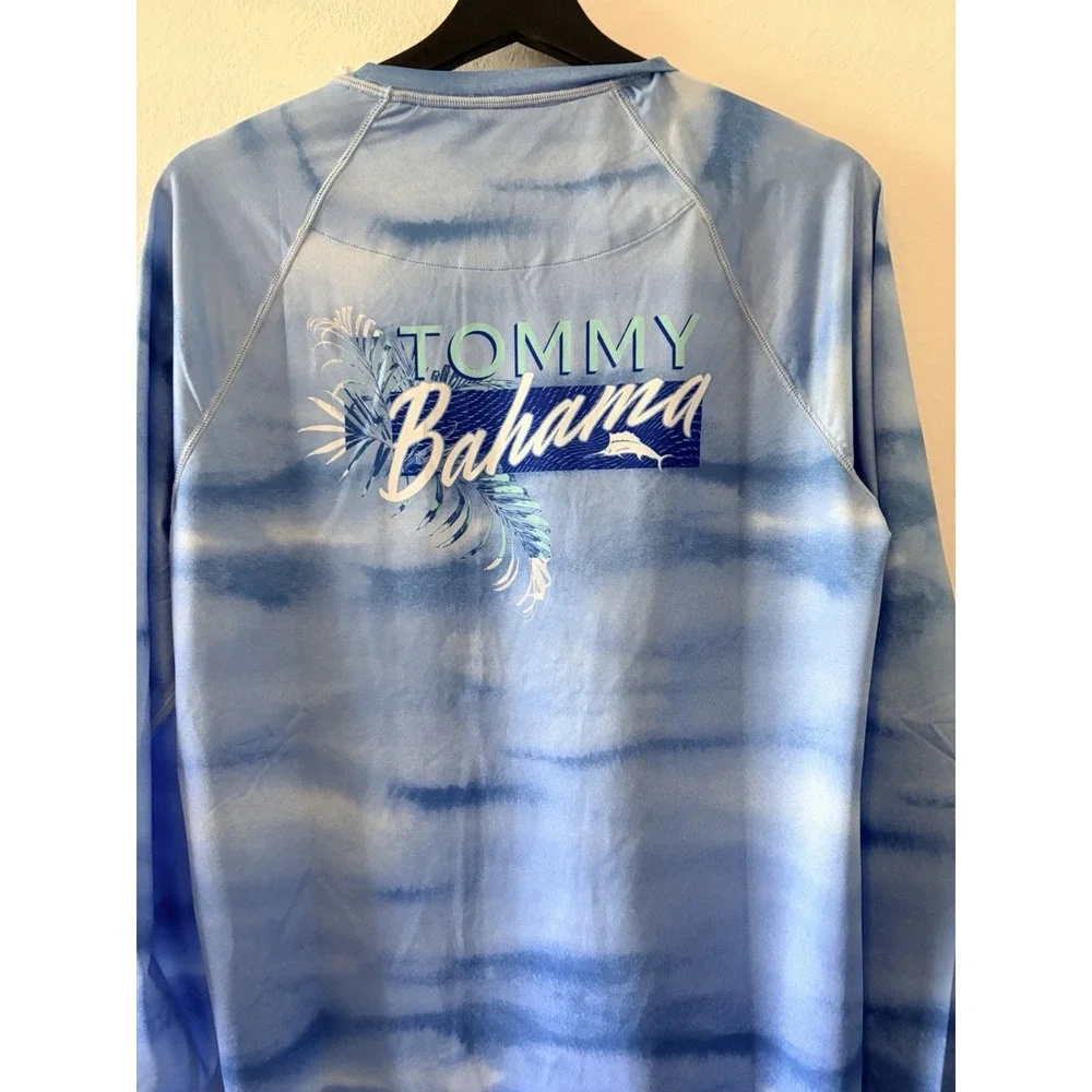 NWT Tommy Bahama Malibu Fronds Crew LS Rash Guard Blue Canal Size S (ST227267)